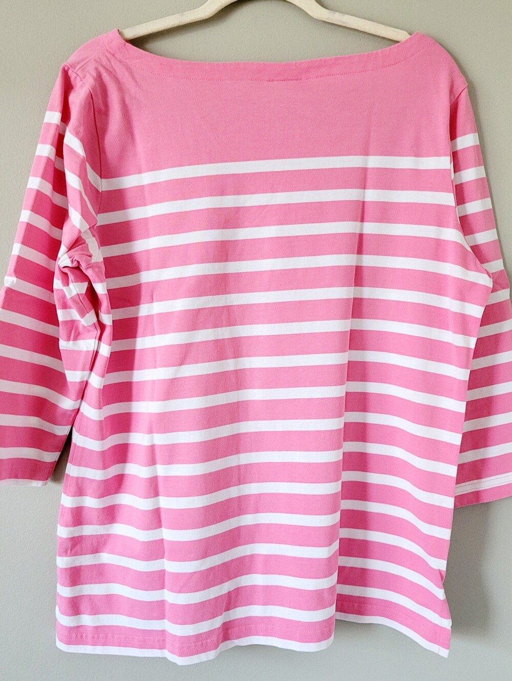 L.L. Bean 100% Cotton Pink/White Striped Boatneck Top 3/4 Sleeves Large - Picture 9 of 10